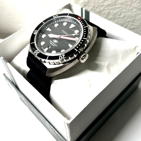 Fossil Breaker FS6062 Men’s S.Steel Three-Hand Watch – Black Silicone Strap-NEW